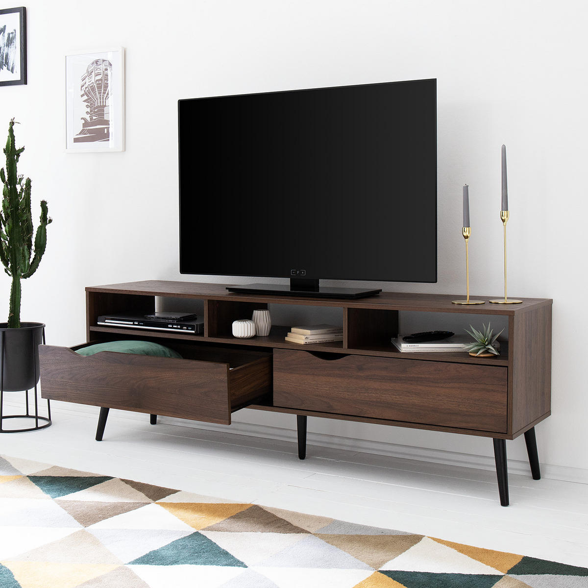 TV-LOWBOARD - Walnuss Dekor, 160 cm - Walnussfarben/Schwarz, Holzwerkstoff (160/57/39cm) - home24