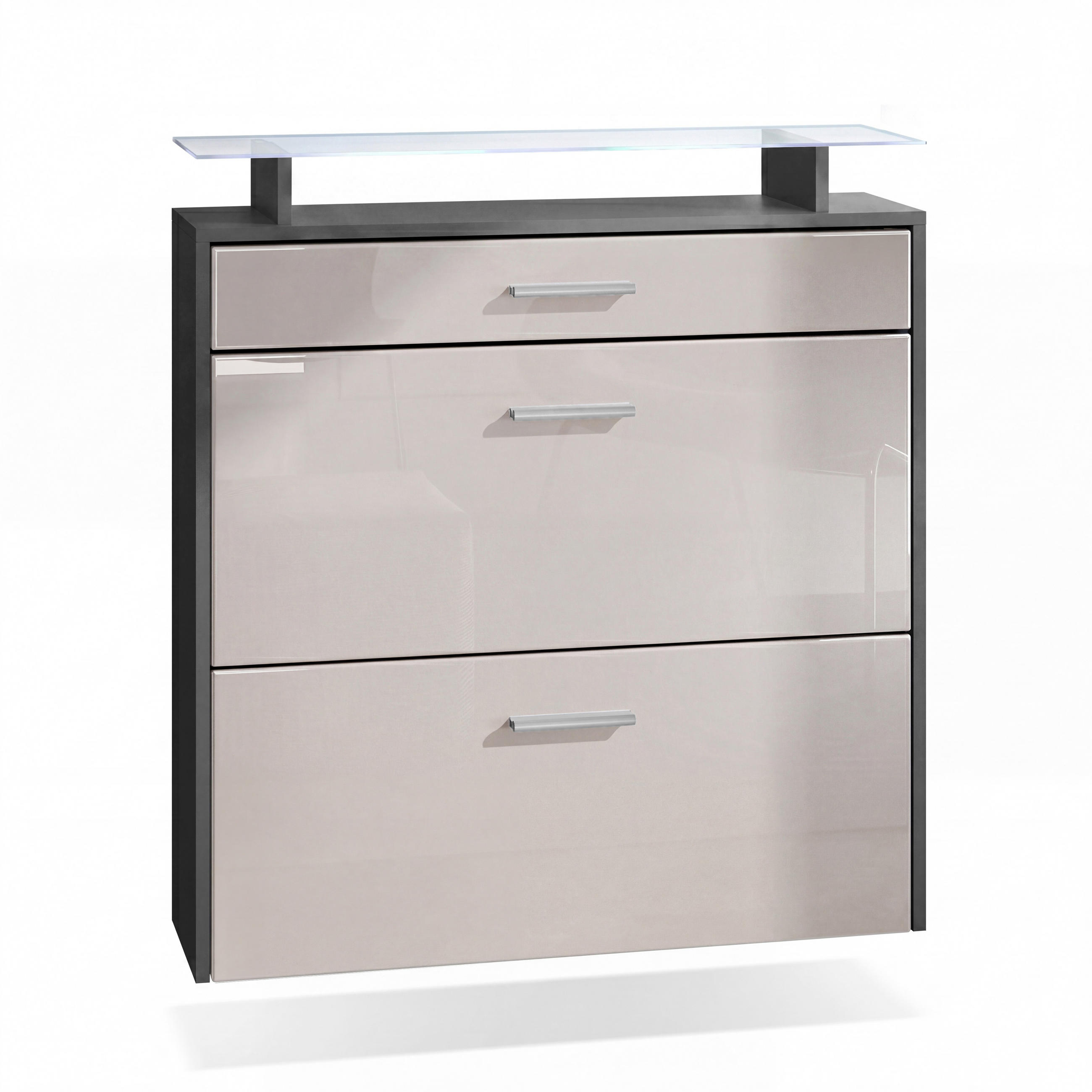 SCHUHSCHRANK Malea Fronten in Sandgrau Hochglanz - Sandfarben, Holzwerkstoff (89/96/23cm) - Vladon