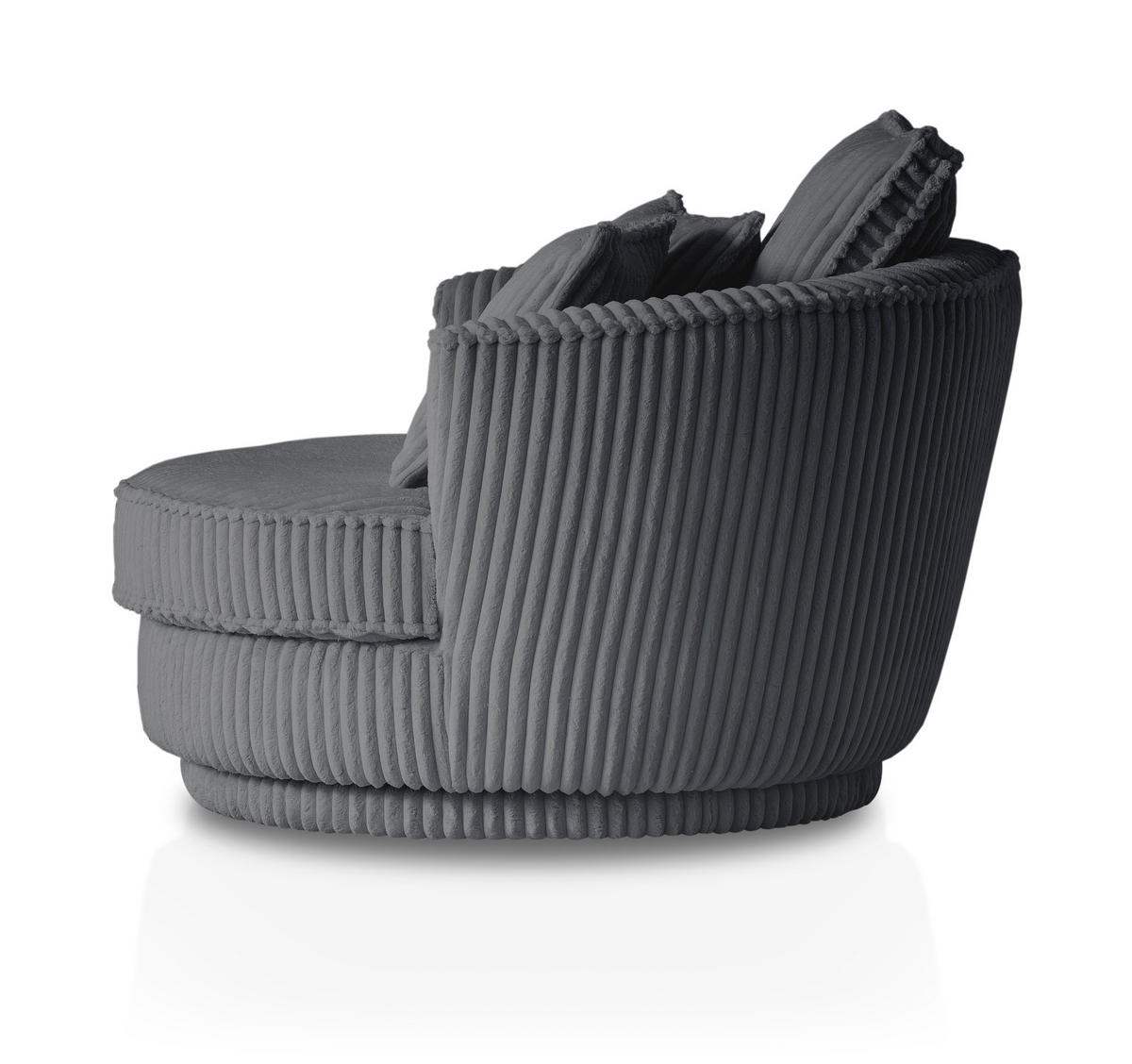 BIG-SESSEL Relaxsessel Mega Cord grau Ø 120 cm 360° drehbar, inklusive 3x Kissen - Grau, Holz/Textil (120/86/120cm) - Furn.Design