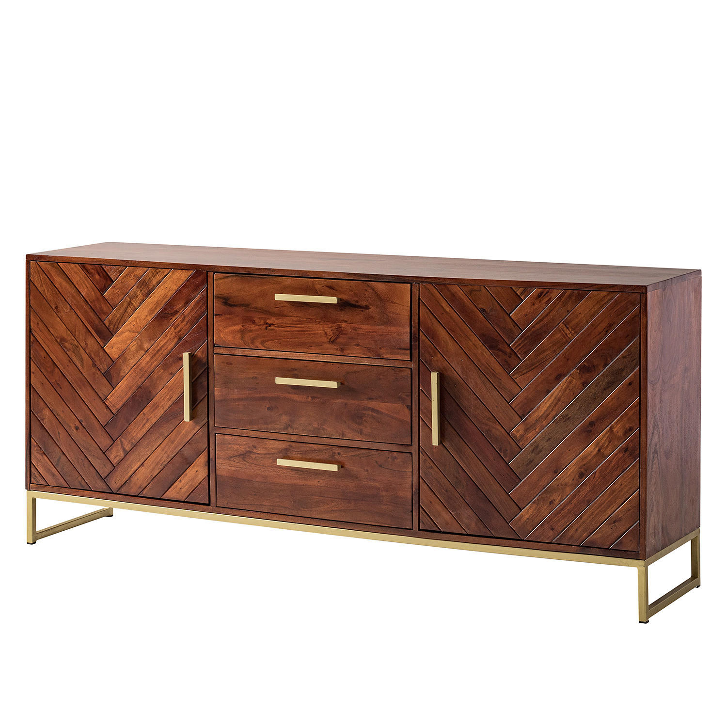 SIDEBOARD - Akazie massiv - Goldfarben/Akaziefarben, Holz (180/80/39cm) - home24