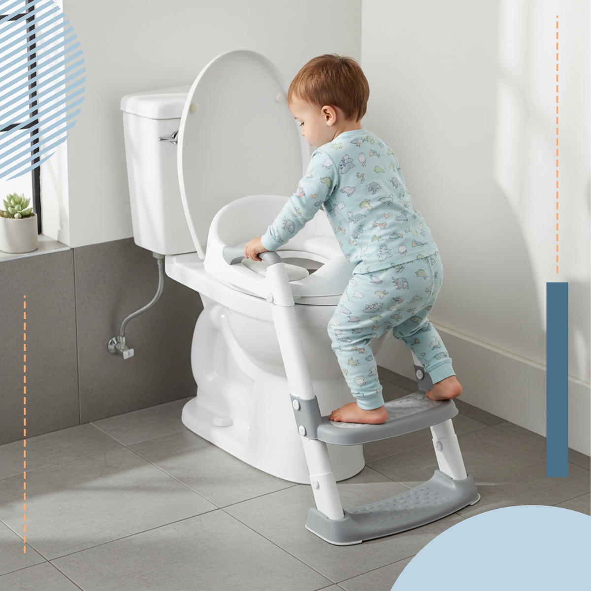 TOALETNÉ SEDADLO Sivo-biele s rebríkom - viacfarebná, plast (35/55/44cm) - Relaxdays