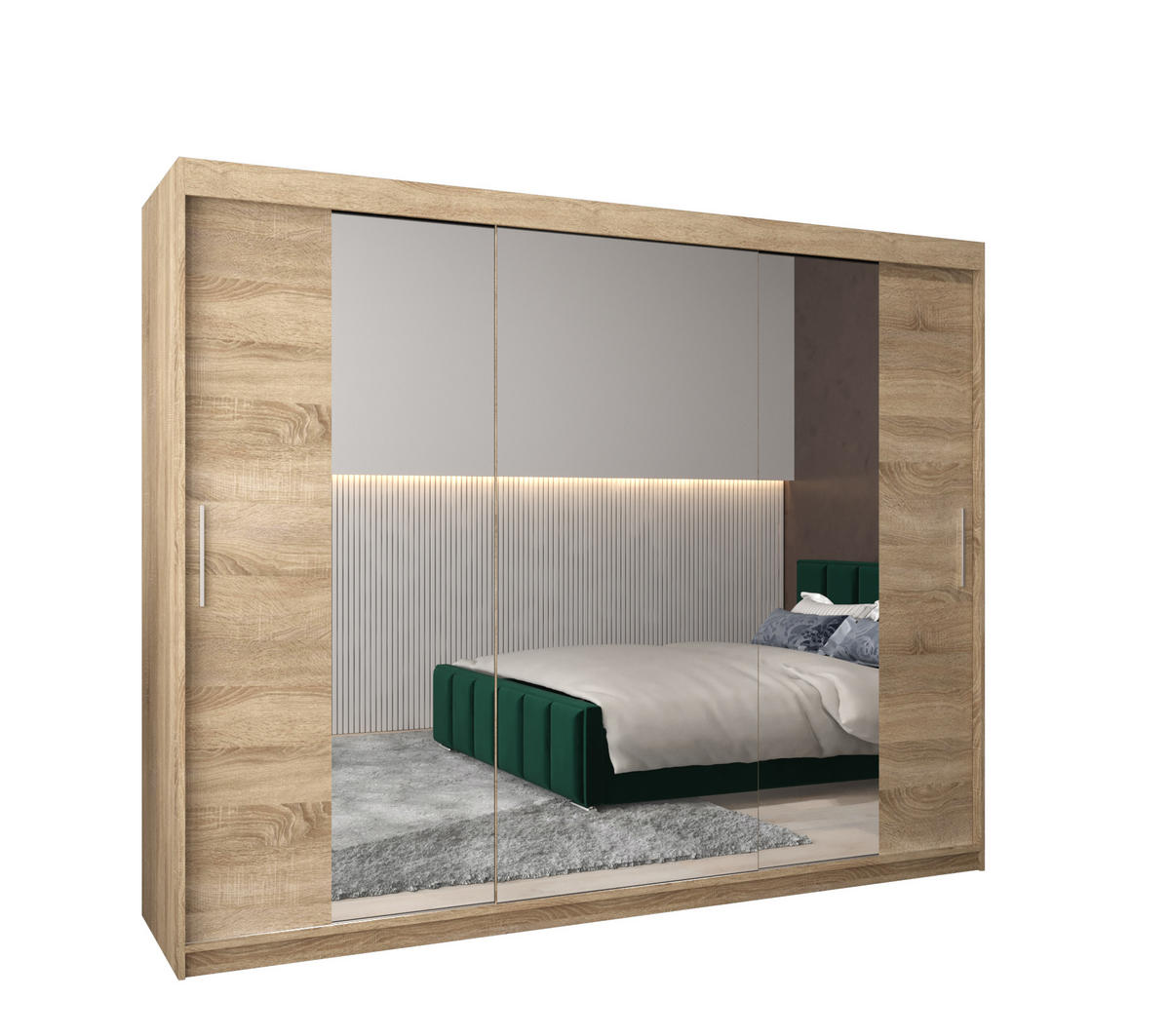 SCHWEBETÜRENSCHRANK 200/250/62 3-türig - Silberfarben/Sonoma Eiche, Holz/Kunststoff (250/200/62cm) - MÖBEL KRYSPOL