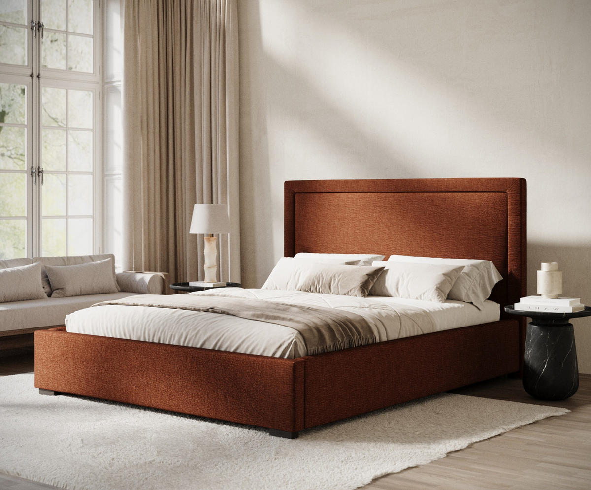 POLSTERBETT Ordina Kupferfarbe 160/200 cm im Chenille-Stoff - Schwarz/Naturfarben, Holz/Holzwerkstoff (160/200cm) - Maison de Reve