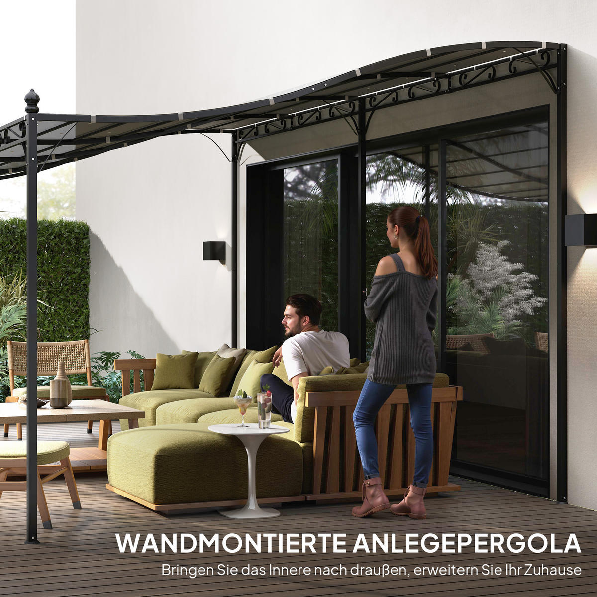 ANBAUPAVILLON mit Dach - Dunkelgrau, Metall (298/253/491cm) - Outsunny