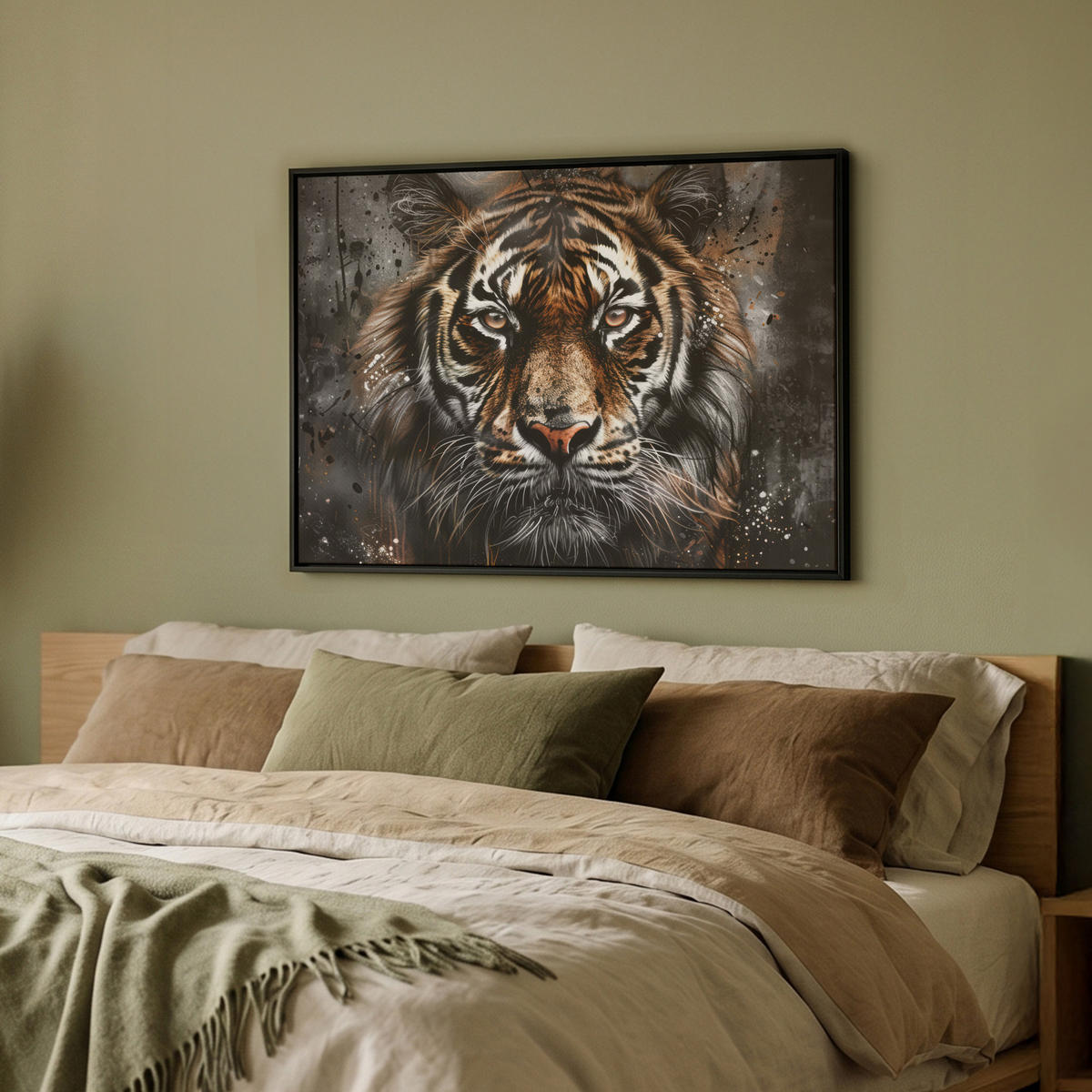 LEINWAND Bilder mit Rahmen - Tiger - Tiere - Porträt - Luxus - Schwarz - 70x50 - Braun, Textil (70/50cm) - MuchoWow