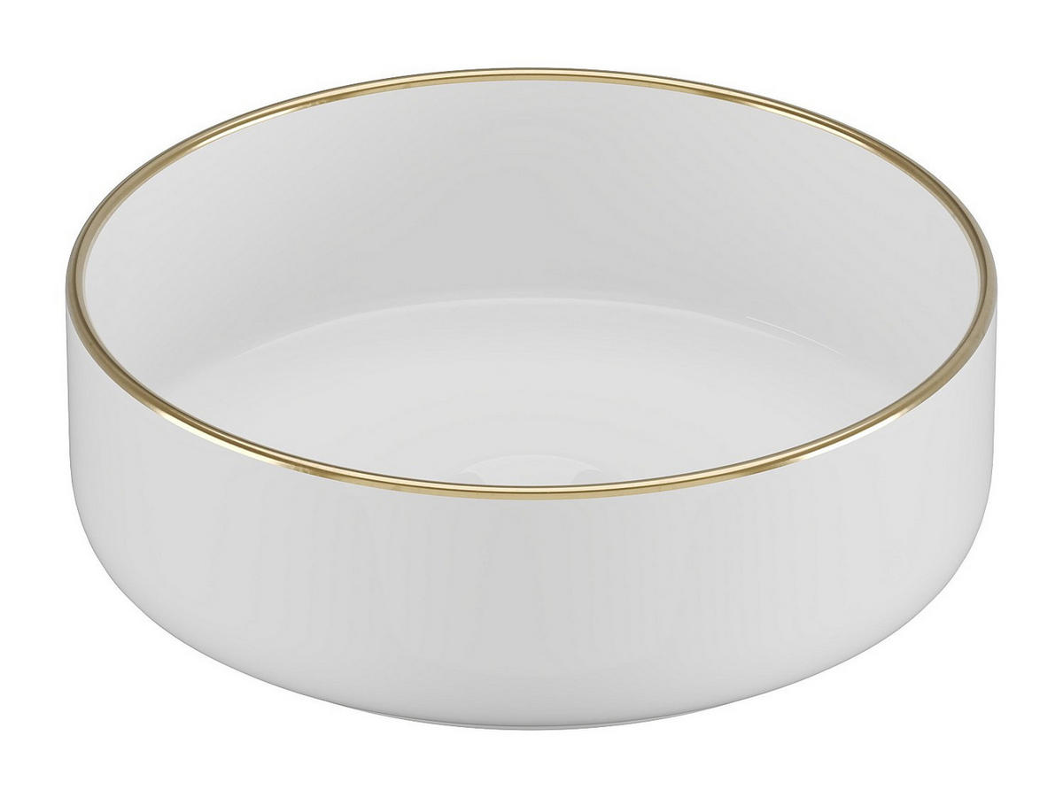 AUFSATZWASCHBECKEN rund - Keramik - Weiß mit goldfarbener Umrandung - 36 cm - LENISO II - Weiß, Keramik (36/12/36cm) - Vente-Unique