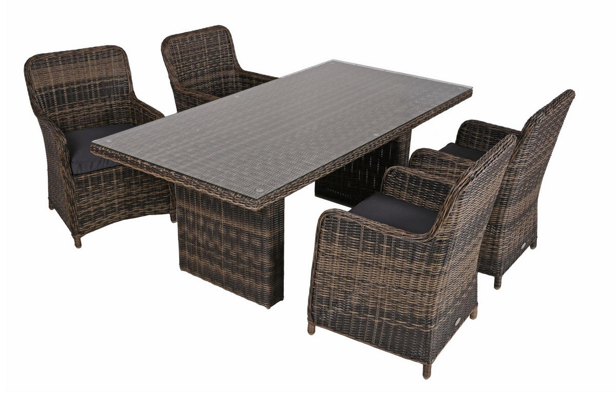 GARTEN-SITZGRUPPE Milan 5-teilig Gartenmöbel-Set - Braun, Kunststoff - DELUKE