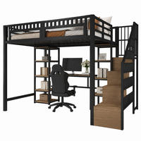 HOCHBETT mit Schreibtisch 140x200 cm Metall Schwarz - Schwarz, Metall (140/200cm) - Meubliv