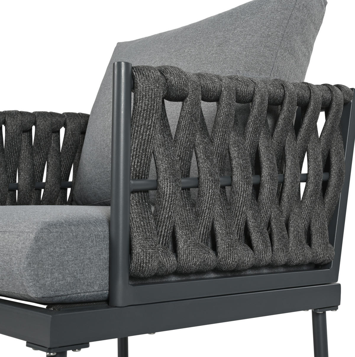 GARTENSET 4-tlg. 180x68x66cm grau aus Stahl und Seil mit Glas - Grau, Textil - Modfu