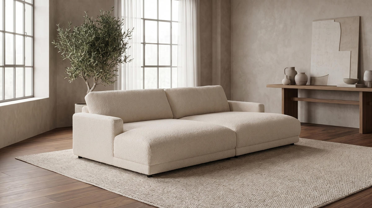 BIG SOFA MARLIN Beige Bouclé - Beige/Schwarz, Kunststoff/Textil (262/80/168cm) - KAWOLA