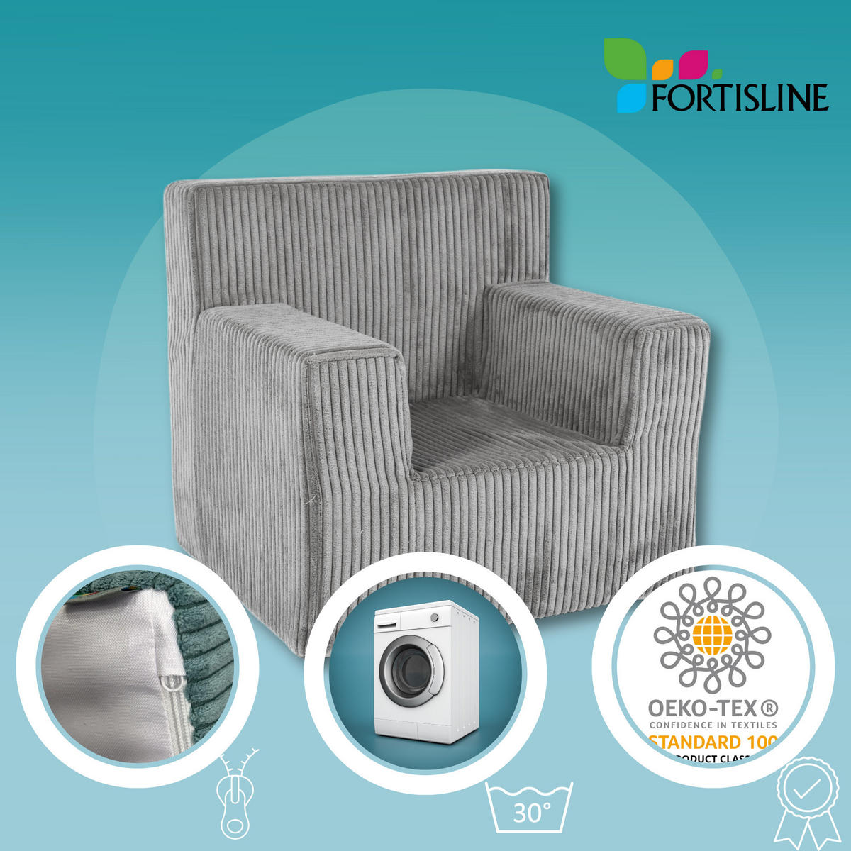 KINDERSESSEL aus Kuschel-Cord in Braun - Braun, Textil (51/47/33cm) - Fortisline