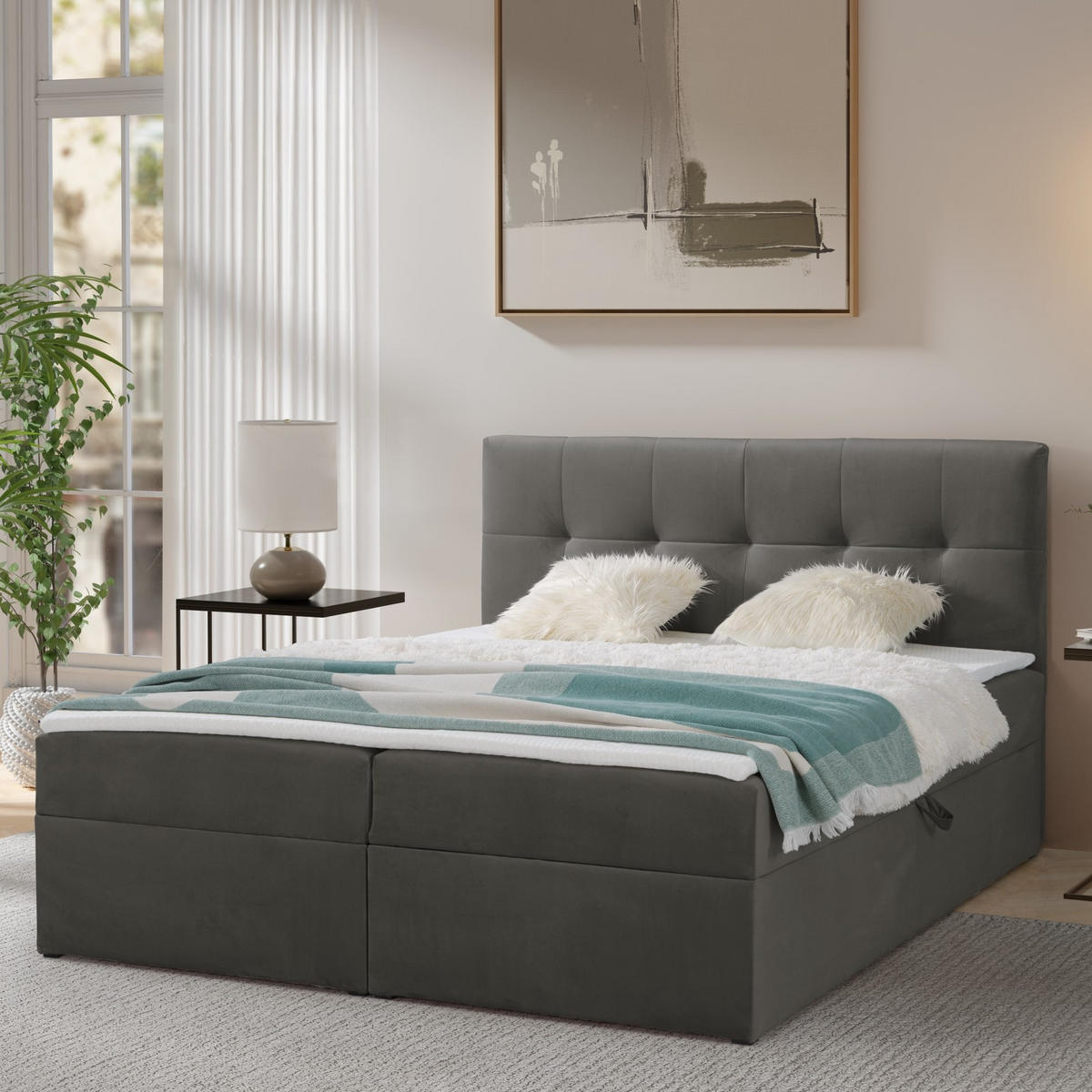 BOXBETT Toronto 180x200 Bonell-Matratze H3 und Topper - Dunkelgrau/Silberfarben, Holz/Holzwerkstoff (180/200cm) - Ravio