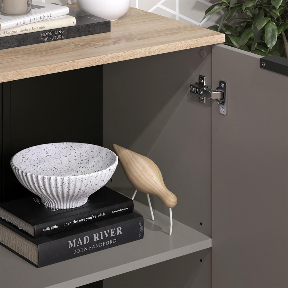 KOMMODE Wido Greige 50 x 80 cm mit Regal - Greige/Sonoma Eiche, Holzwerkstoff (50/80/40cm) - Vicco