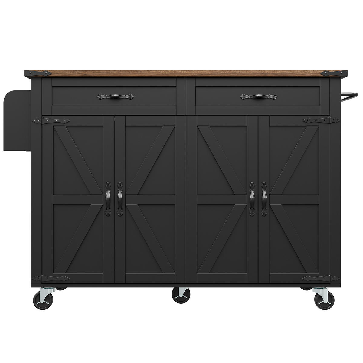 KÜCHENINSEL 140/72/93 cm Schwarz mit Klappplatte, 2 Schubladen und Gewürzregal - Schwarz, Holz/Holzwerkstoff (140/92/73cm) - Oxeza