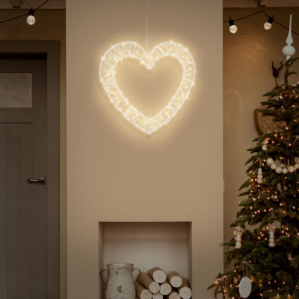 LED SRDCE Vánoce 720 LED teplá bílá vánoční dekorace 49,5 x 46 cm pro vnitřní i venkovní použití - bílá, plast (49.5/46/5.5cm) - ECD-Germany