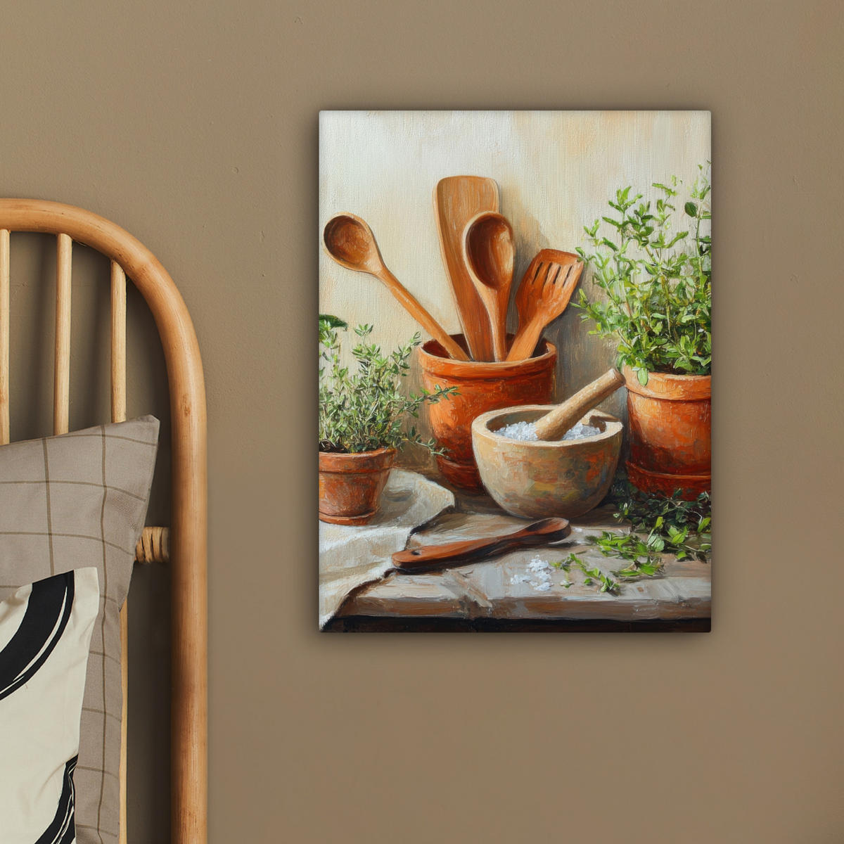 LEINWANDBILD Töpfe - Kräuter - Holz 30x40 cm - Terracotta, Textil (30/40cm) - MuchoWow