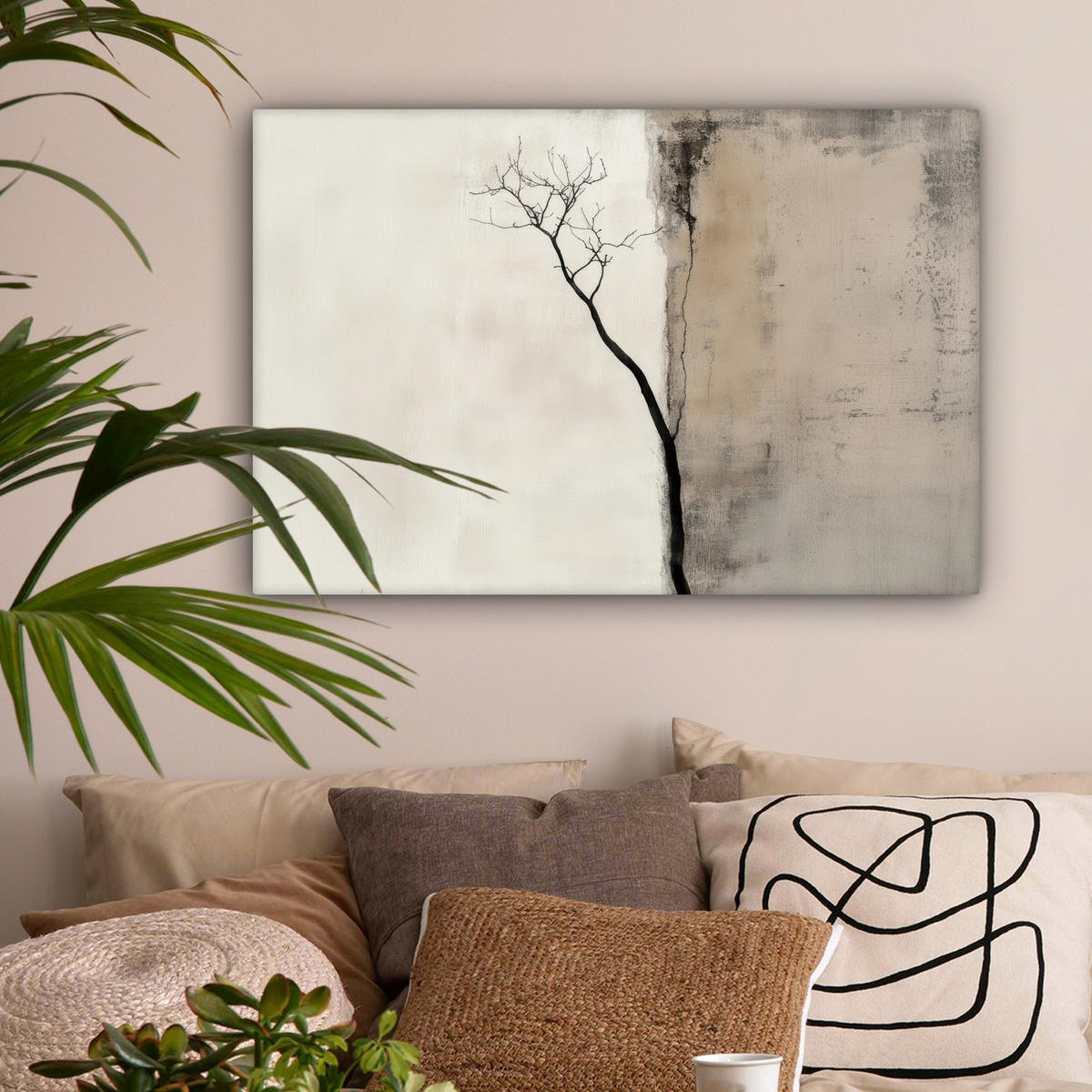 LEINWANDBILD Wabi sabi - Pflanze - Beige Wanddeko 90x60 cm - Taupe, Textil (90/60cm) - MuchoWow