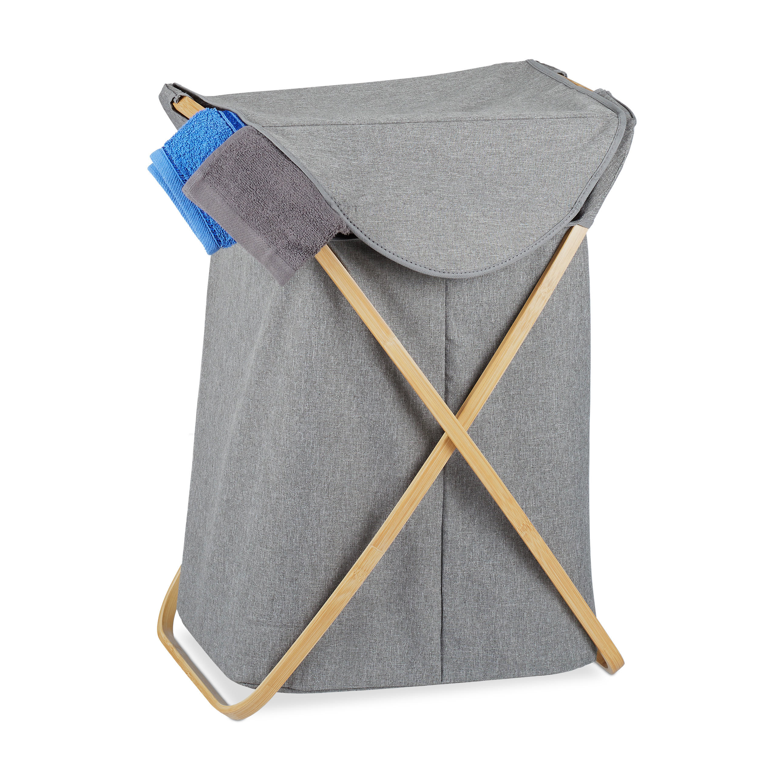 WÄSCHEKORB klappbar - Grau, Holz/Textil (43/62.5/42cm) - Relaxdays