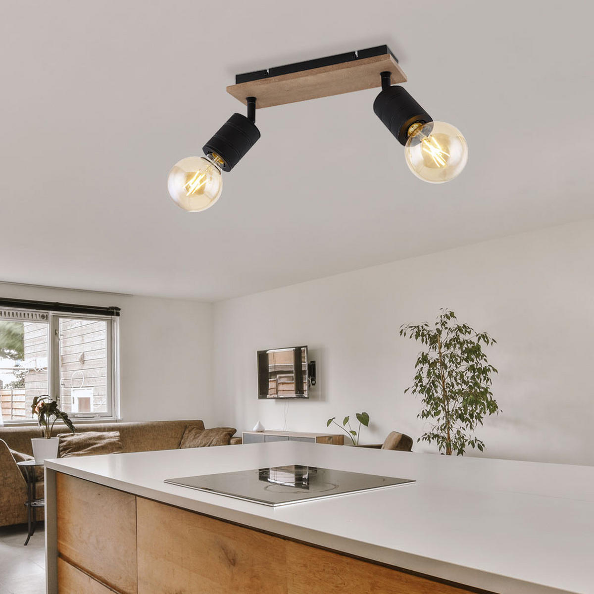 LED DECKENLEUCHTE JOSELLA Holz Braun - Braun, Holz (31/10/18cm) - Globo Lighting