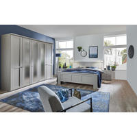 SCHLAFZIMMER Greenholm in Kieselgrau 4 teilig mit Kleiderschrank 250cm Breite mit Spiegel, Doppelbett 180x200cm, zwei Nachttisch - Grau, Holzwerkstoff (80/200/120cm)