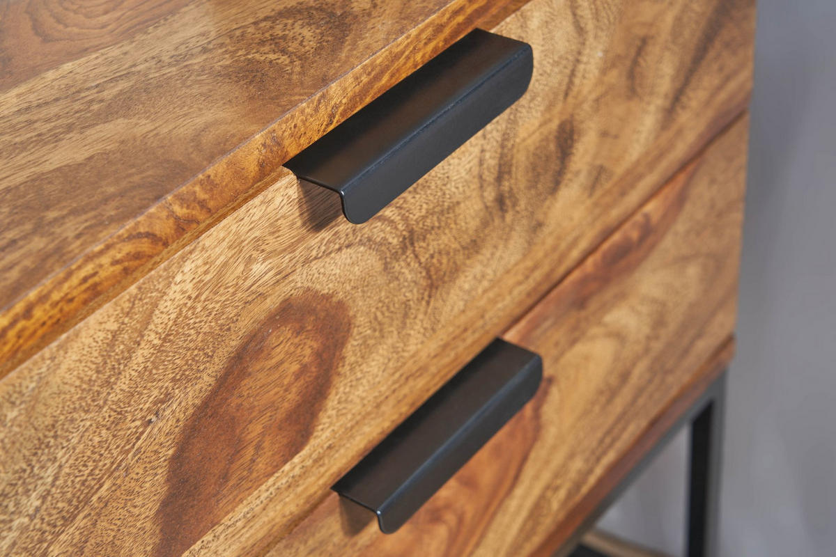 NACHTTISCH – Massivholz/Eisen, 50x40x51 cm, 2 Schubladen, Industrial-Stil - Schwarz/Braun, Holz/Metall (50/51/40cm) - KADIMA DESIGN