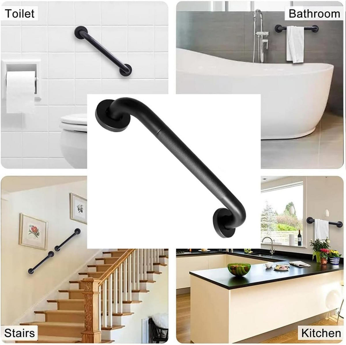 HALTEGRIFF Badezimmer Schwarz 30 cm Rutschfest Für Dusche und Badewanne - Schwarz, Metall (6/8/30cm)