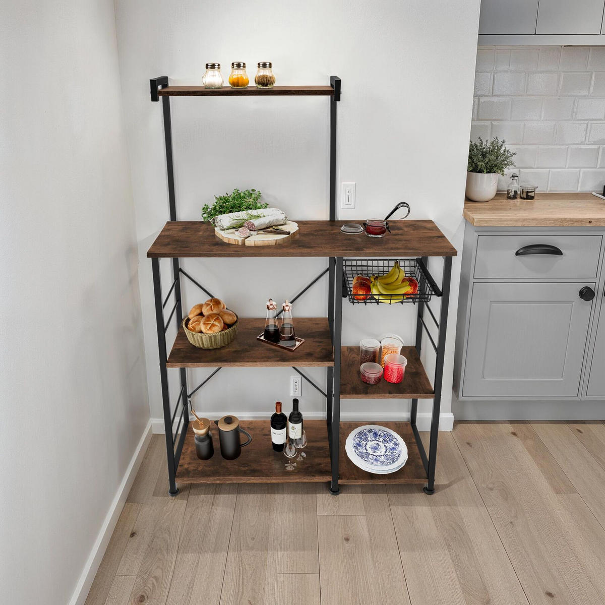 KÜCHENREGAL Crawley, 90 x 40 x 131, 5 cm, Industrial Holz dunkel, rustikal - Rostfarben, Holzwerkstoff (40/131.5/90cm) - tectake
