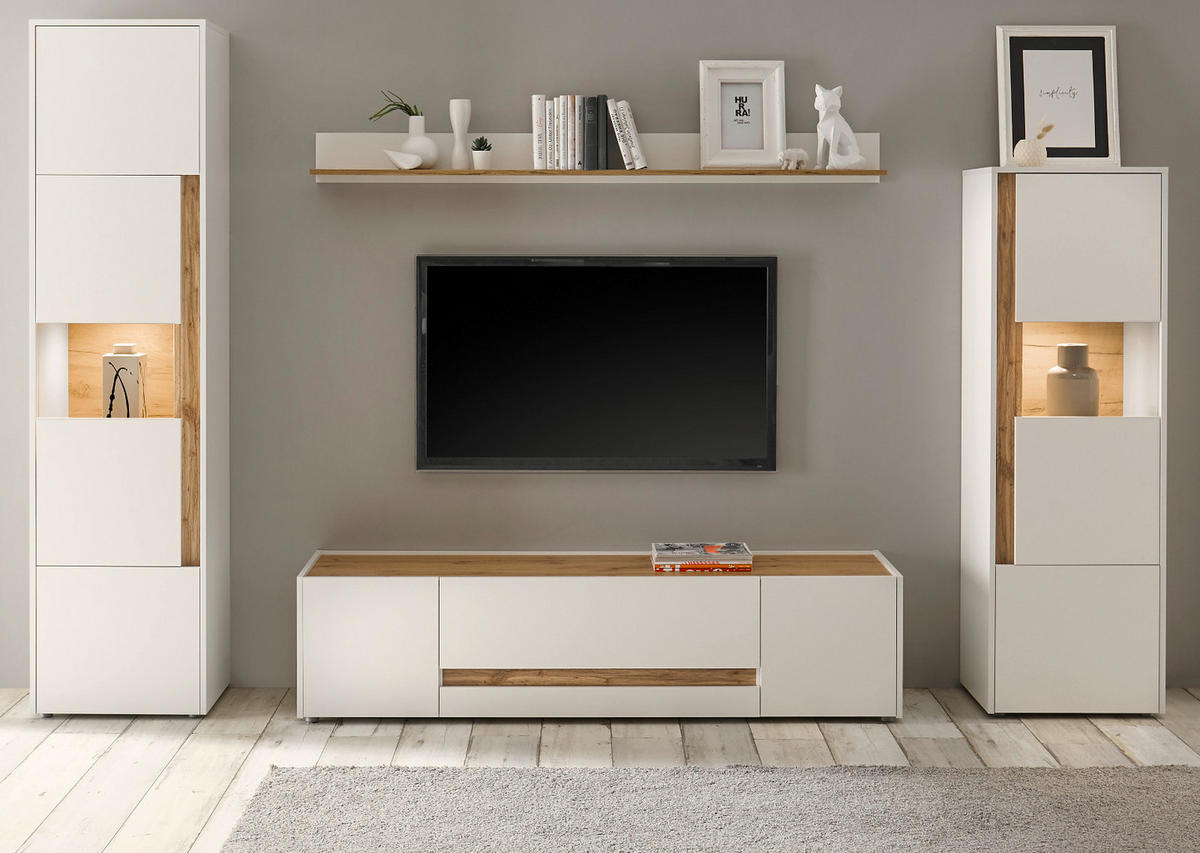 TV-LOWBOARD weiß, Eiche Wotan 170 cm, TV-Unterteil mit Doppelschubkasten - Eiche Wotan/Schwarz, Holz/Holzwerkstoff (170/40/45cm) - Furn.Design