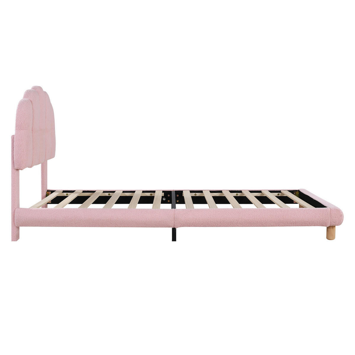 POLSTERBETT aus Bouclé 90x200 cm Rosa/Weiß mit Holzlattenrost und verstellbarem Kopfteil - Rosa, Textil (90/200cm) - Modfu