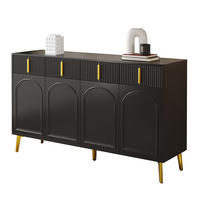 KOMODA 140/38/82 cm, MDF černá se zlatými úchyty a nohami, 4 dvířka a 4 zásuvky - černá, kompozitní dřevo (140/82/38cm) - BEAOK