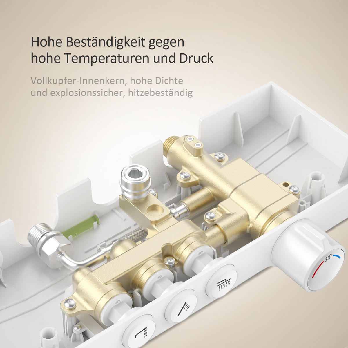 ÜBERKOPFBRAUSESET mit Dreiwege-Thermostatmischventil Regendusche Weiß - Weiß, Metall (36/106.6/48.7cm) - EMKE