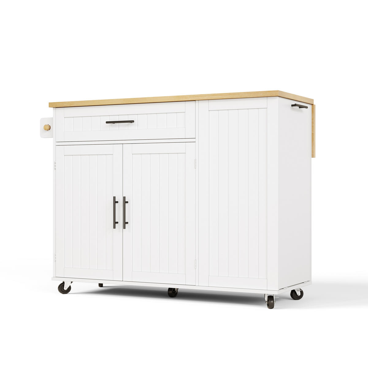 KÜCHENINSEL 130 cm MDF Weiß mit Klappbarer Arbeitsplatte und Feststellrollen - Weiß, Holzwerkstoff (70/93/130cm) - Korfee