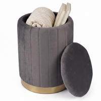 HOCKER Dunkelgrau Samt mit Stauraum 42x32 cm - Anthrazit, Holzwerkstoff/Textil (32/42/32cm) - Relaxdays