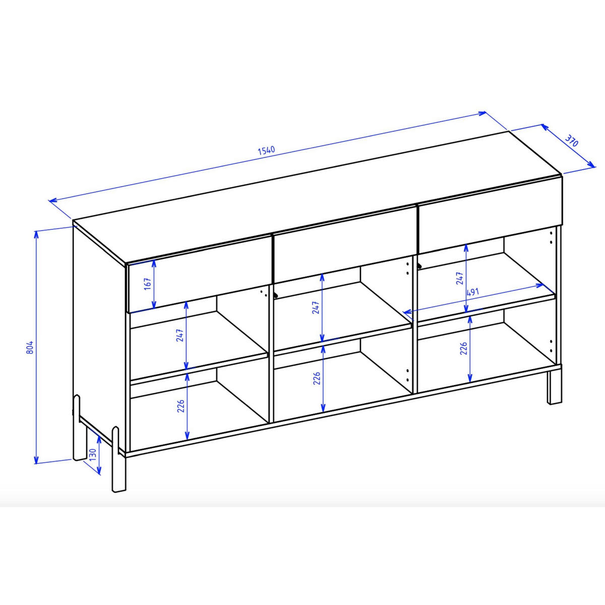 SIDEBOARD Telire 3-türig Schwarz / Artisan Eiche-Optik, 154 cm - Schwarz, Holzwerkstoff/Metall (154/80.4/34cm) - Selsey