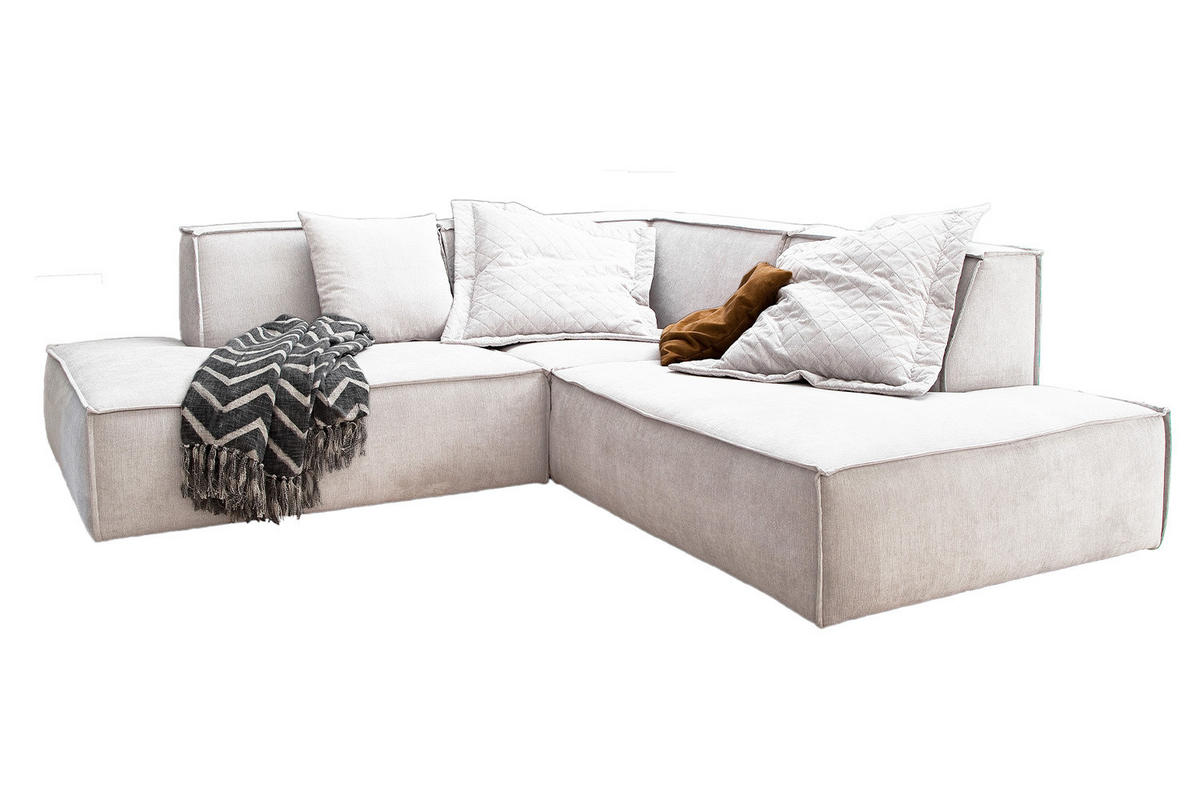 ECKSOFA SAMU Beige Webstoff - Beige/Schwarz, Textil (226/224cm) - KAWOLA