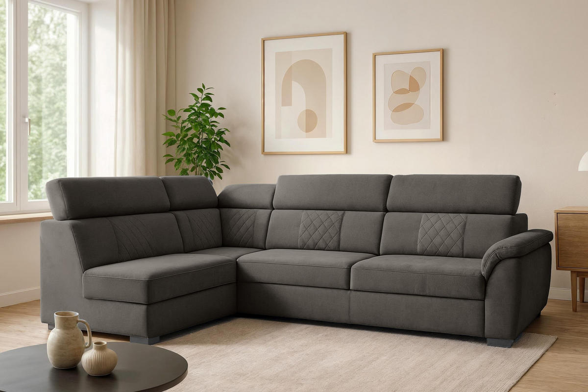 ECKSOFA Ravini Braun, mit Bettzeugablage und verstellbaren Kopfstützen, linke seite - Braun, Holzwerkstoff (253/156cm) - Bettso