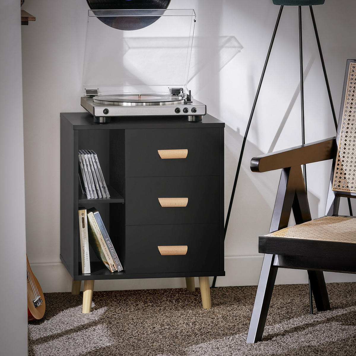 NACHTTISCH Schwarz - Schwarz, Holzwerkstoff (48/60/40cm) - SoBuy