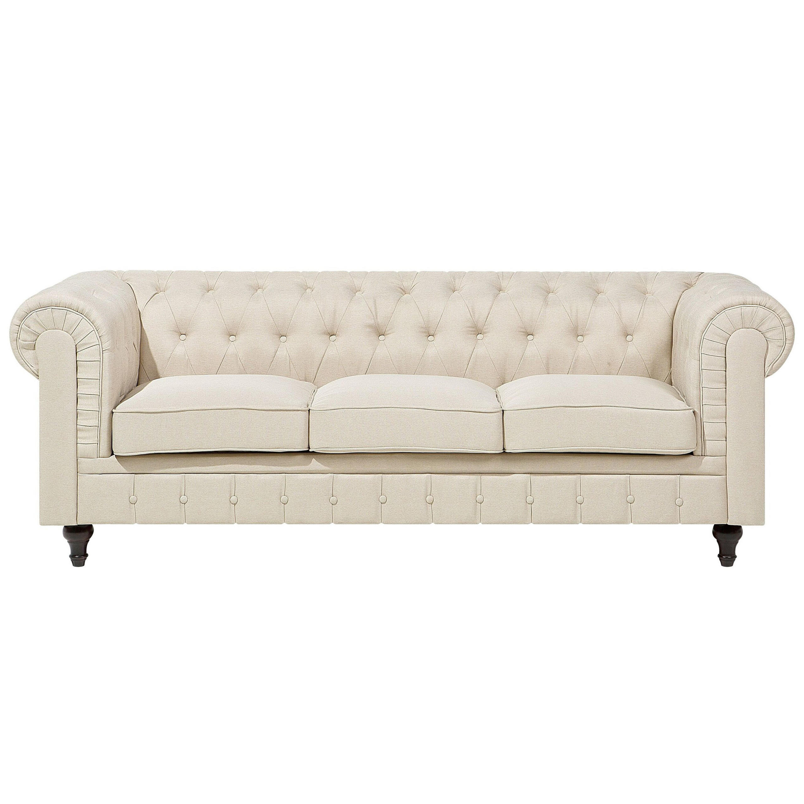 3-SITZER-SOFA Polsterbezug Beige Chesterfield - Beige, Textil (202/70/75cm) - Beliani