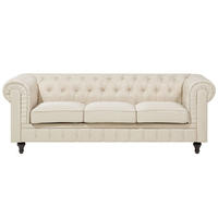 3-SITZER-SOFA Polsterbezug Beige Chesterfield - Beige, Textil (202/70/75cm) - Beliani