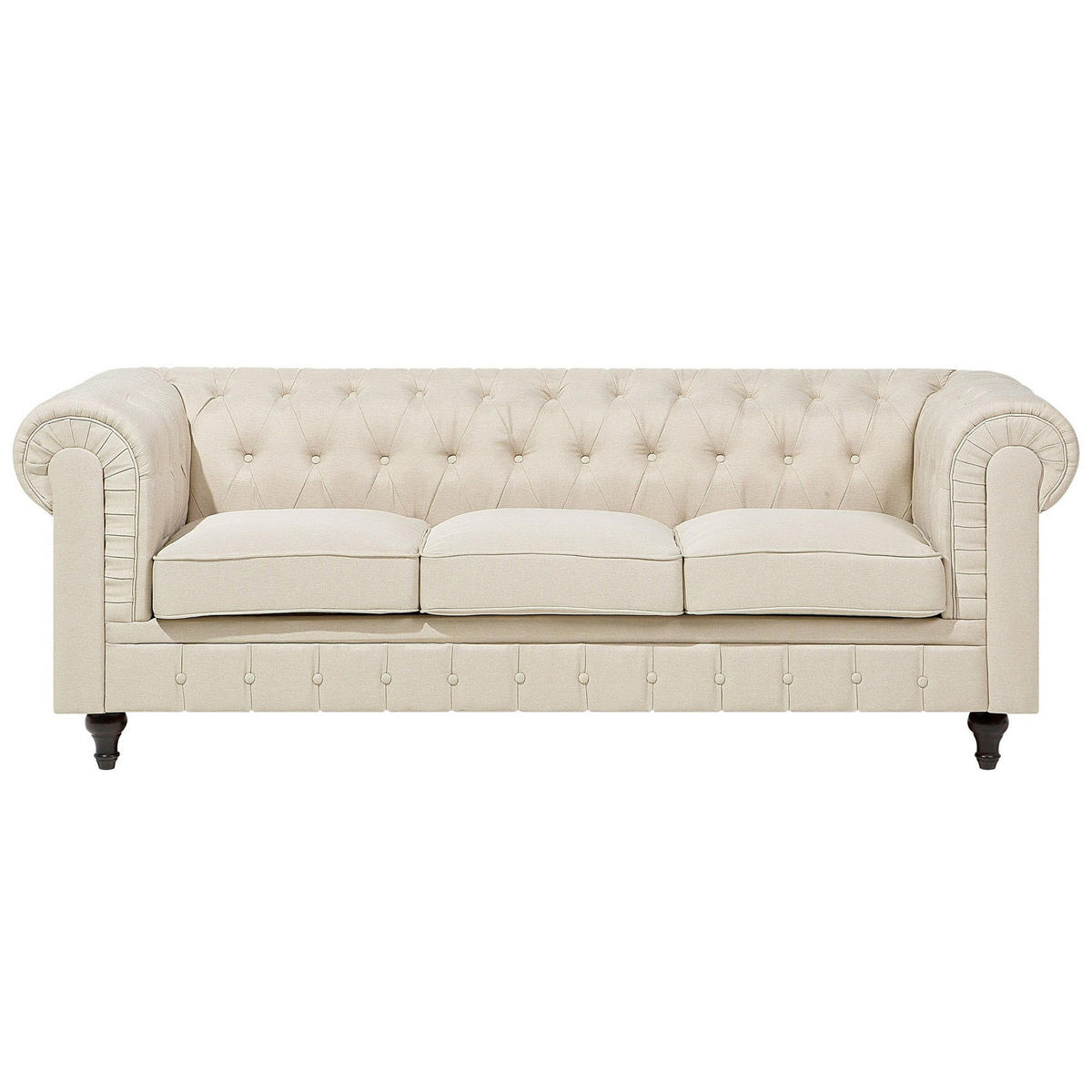 3-SITZER-SOFA Polsterbezug Beige Chesterfield - Beige, Textil (202/70/75cm) - Beliani
