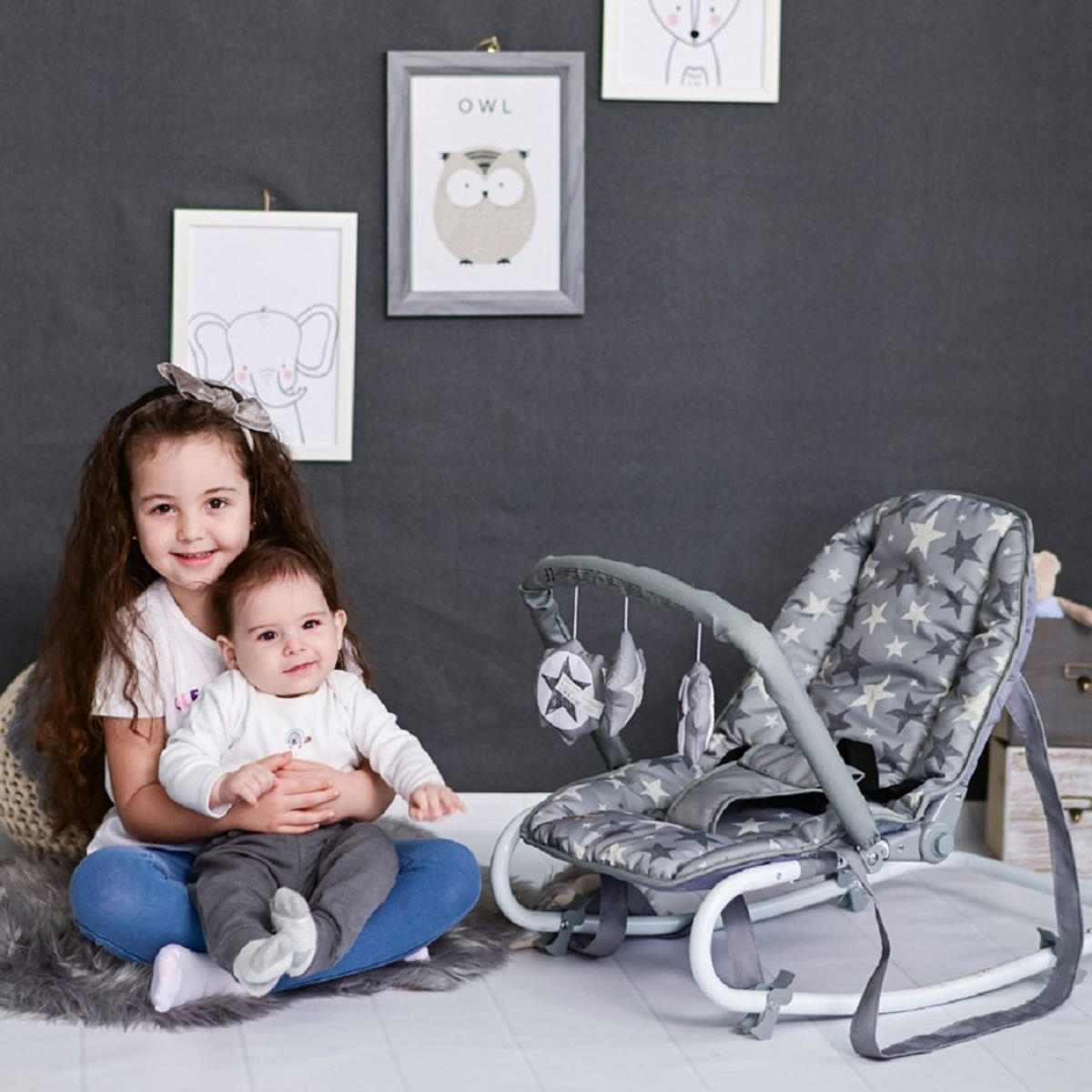 BABYWIPPE Eliza beige-weiß Spielbogen, Tragegriffe, 3-Punkt-Gurt, arretierbarer Schwingeffekt - Beige, Metall - Lorelli