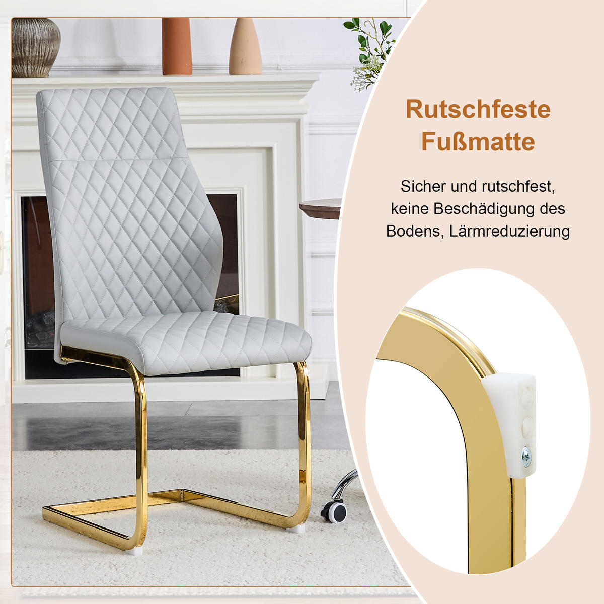 ESSGRUPPE DE-39470 5-teilig, Glastisch und 4 Stühlen mit Rautenmuster Hellgrau - Hellgrau, Metall (85/75/85cm) - ComfortXL