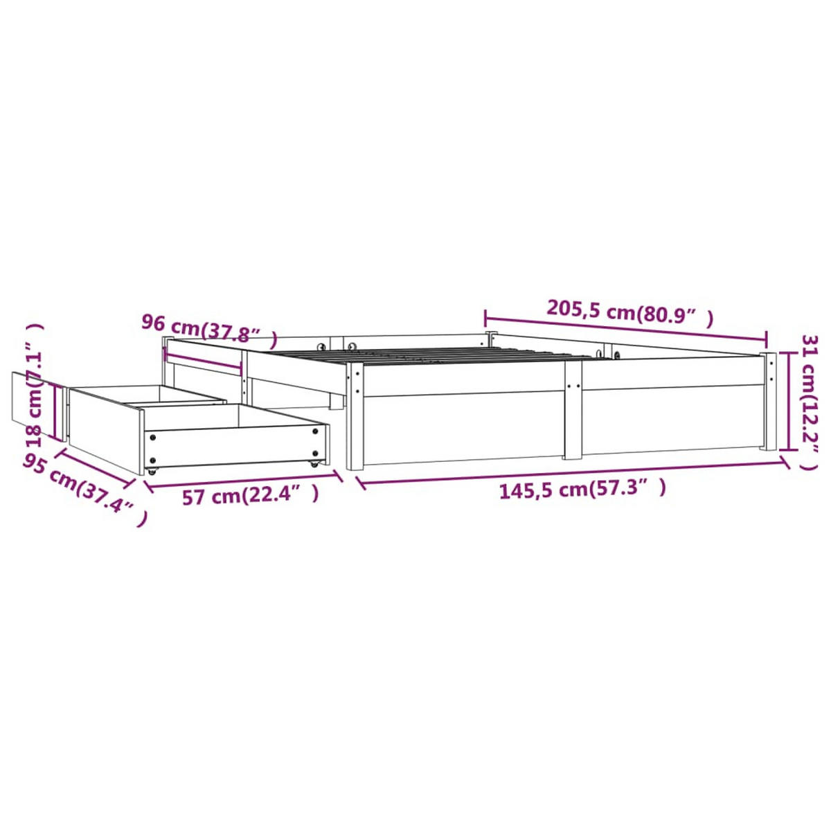 BETT Kivett 145.5/205.5 cm - Braun, Holz (140/200cm) - Nettlife