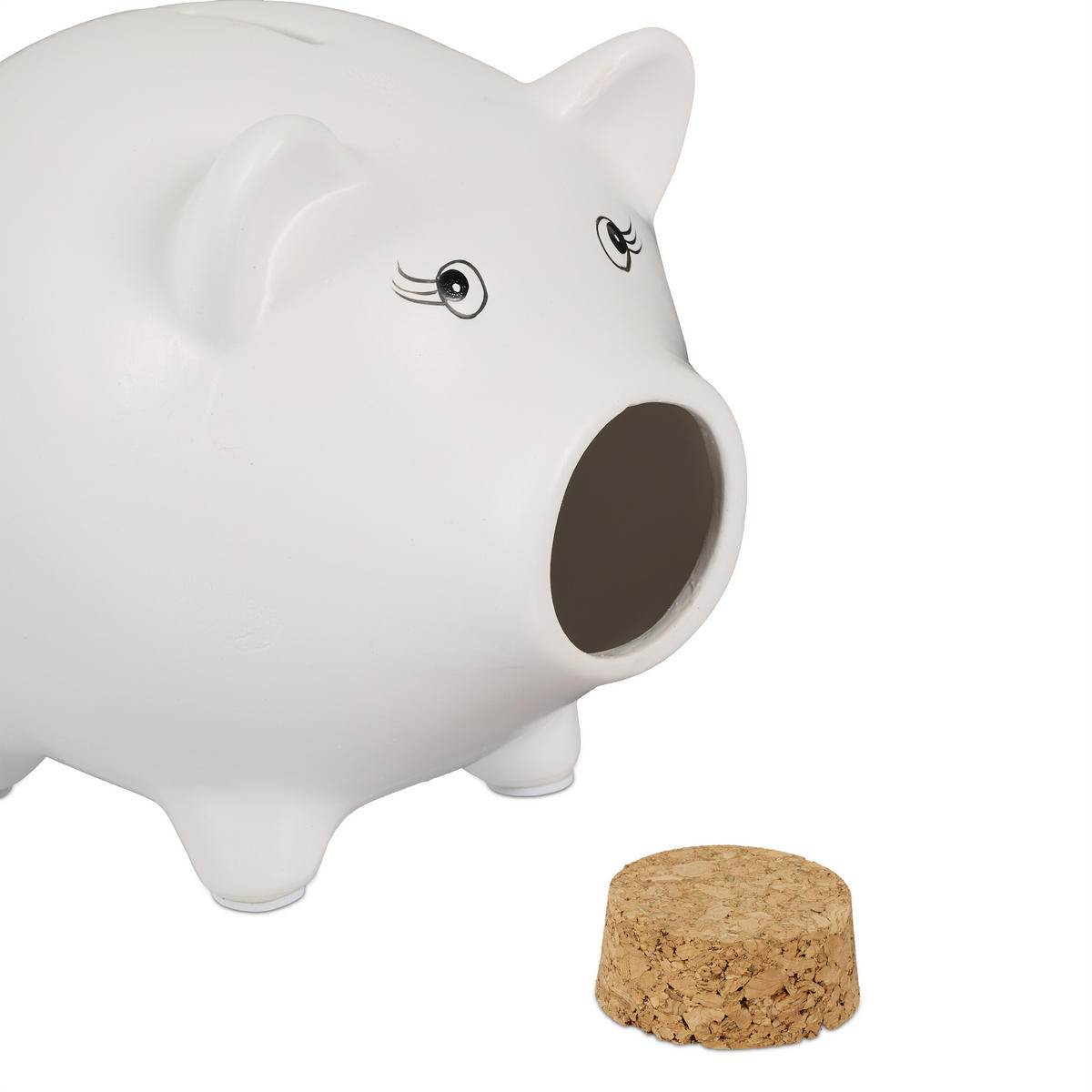 SPARSCHWEIN - Weiß, Naturmaterialen/Stein (15.5/15.5/19cm) - Relaxdays