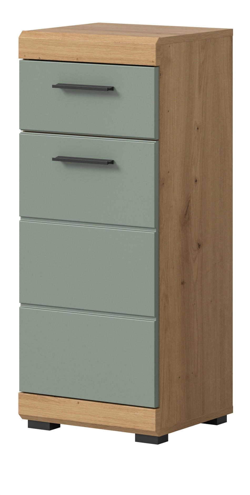 BADKOMMODE Salbei grün, Eiche Artisan 37 x 88 cm, Badschrank Türanschlag wechselbar - Salbeigrün/Schwarz, Holzwerkstoff/Kunststoff (37/88/31cm) - Inn.Furn