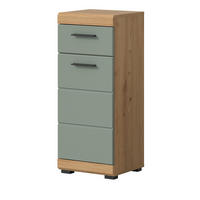 BADKOMMODE Salbei grün, Eiche Artisan 37 x 88 cm, Badschrank Türanschlag wechselbar - Salbeigrün/Schwarz, Holzwerkstoff/Kunststoff (37/88/31cm) - Inn.Furn