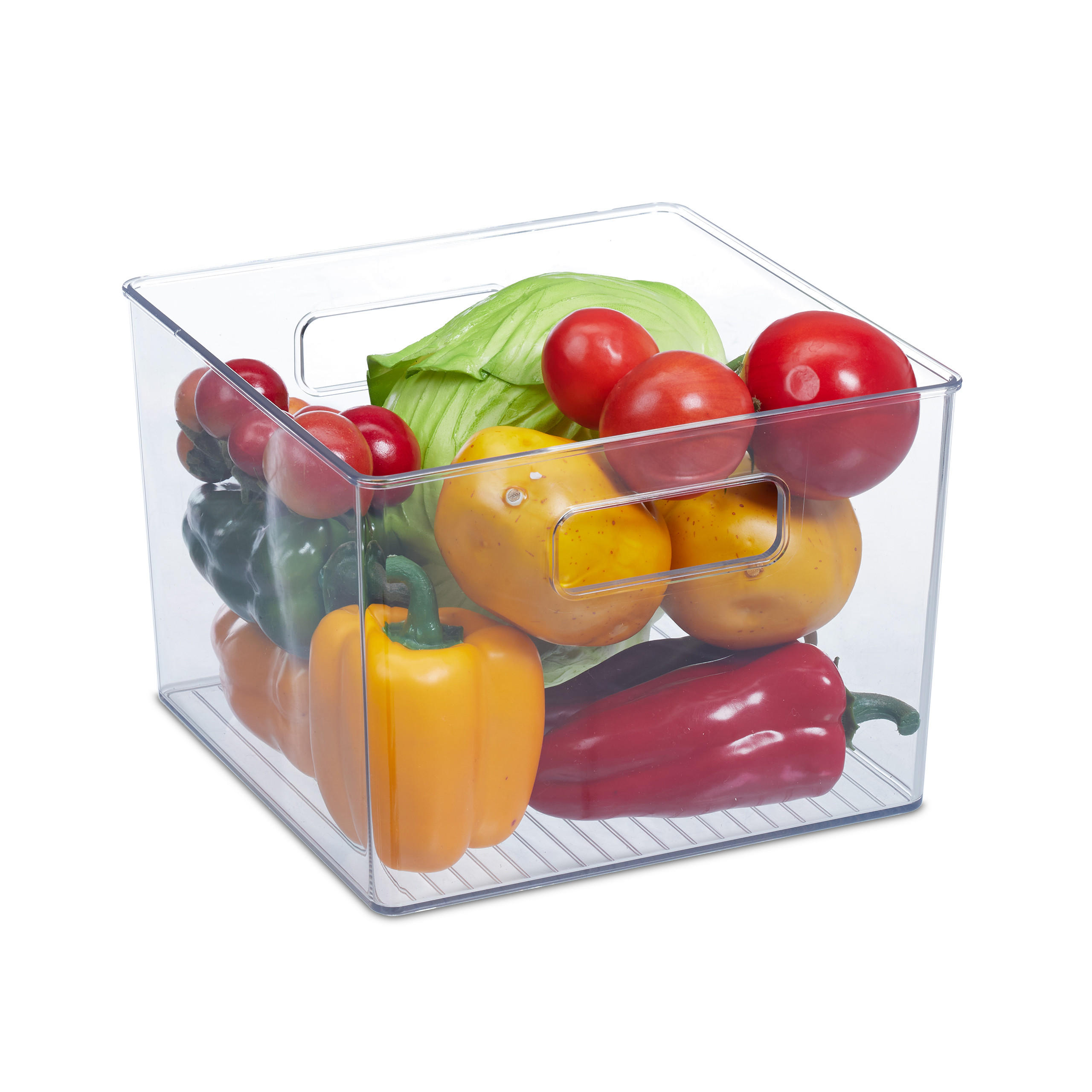Relaxdays ORGANIZÉR Průhledný do lednice s úchyty PE 15,5x21x21 cm