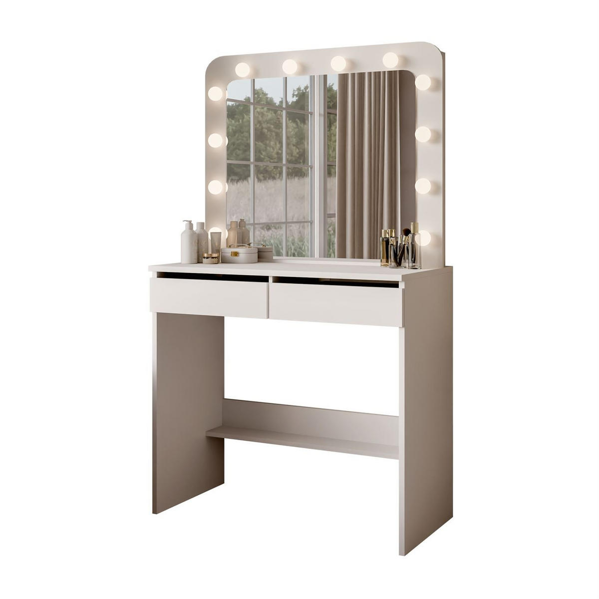 SCHMINKTISCH LUMINE mit Spiegel und LED-Beleuchtung - Weiß, Holzwerkstoff (80/139/40cm) - Lookway