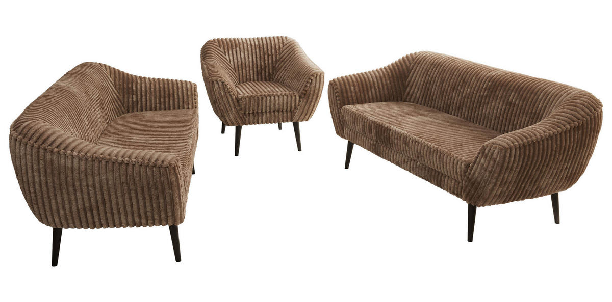 SEDACIA ZOSTAVA 3+3+1 PIRS - Hnedá Manšester - Čierne nohy - hnedá/čierna, kompozitné drevo/textil (180/75/74cm) - MKS