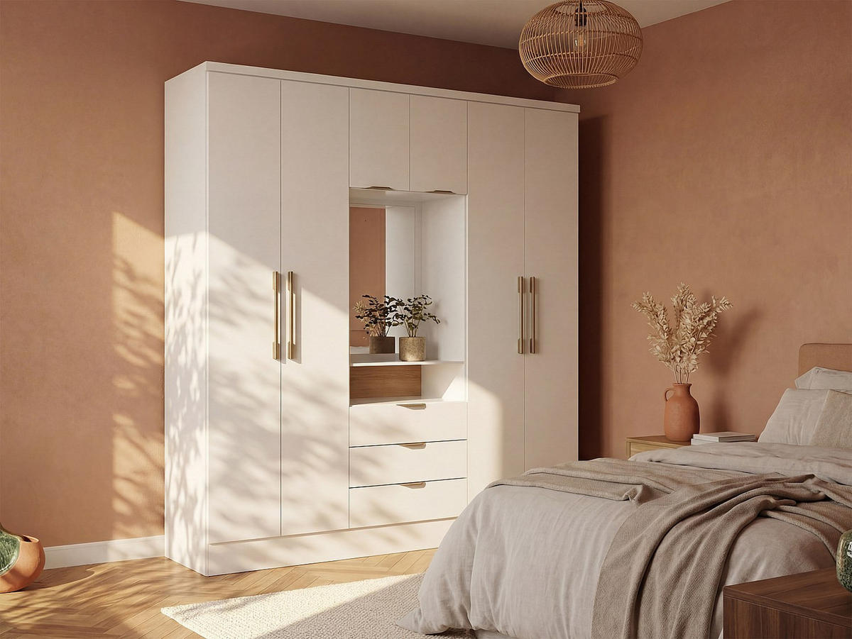 KLEIDERSCHRANK - 180 cm x 46.5 cm - holz - weiß Elorio - Weiß, Holz (180/206/46.5cm) - Vente-Unique